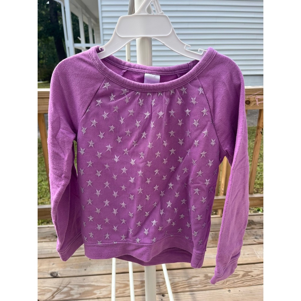 Cat & Jack Girls Purple Sweatshirt Silver Glitter Stars Mesh Overlay XS 4-5
